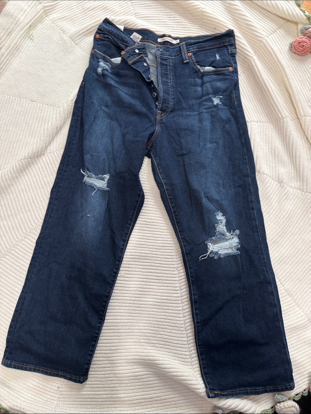 Levi's Women's Dark Blue Bootcut Jeans with Distressed Detailing